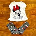 Disney Matching Sets | 2 Pc Set Disney Junior Minnie Mouse Girls Size 6 Short Sleeve Top Leggings Euc! | Color: Gray/Red | Size: 6g
