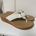 Dooney & Bourke Shoes | Dooney & Bourke White Tassel Wedge Sandal Flip Flop Slip On Size 8 | Color: Tan/White | Size: 8
