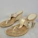 Coach Shoes | Coach Womens Sandal Size 7.5 Tan Bernadette Patent T Strap Slip-On Thong Wedge | Color: Tan | Size: 7.5