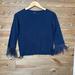 J. Crew Sweaters | J. Crew Feather Trimmed Wool Blend Navy Blue Sweater Size Xxs | Color: Blue | Size: Xxs