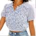 American Eagle Outfitters Tops | American Eagle White & Blue Stripe Floral Cropped Top Summer Blouse, Size Xl | Color: Blue/White | Size: Xl