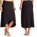 Athleta Skirts | Athleta Black Knit Midi Faux Wrap Skirt Stretch Jersey, Size S | Color: Black | Size: S