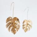 Anthropologie Jewelry | Anthropologie Gold Plated Monstera Textured Leaves Long Drop Earrings | Color: Gold | Size: Os