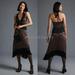 Anthropologie Dresses | Anthropologie Fringed Velvet Halter Dress Brown Black Size 10 Nwt | Color: Black/Brown | Size: 10