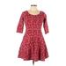 Hollister Casual Dress - Mini Scoop Neck 3/4 sleeves: Red Print Dresses - Women's Size Large