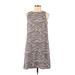 Ann Taylor LOFT Casual Dress - Shift Crew Neck Sleeveless: Gray Zebra Print Dresses - Women's Size 6