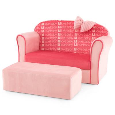 Costway Ultra Soft Velvet Kids Sofa Chair Toddler Couch with Ottoman-Pink