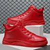 Heiße Mode Rot Leder Turnschuhe Männer Herbst Winter Hip Hop Skateboard Schuhe Männer Designer High