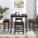 Black Bar Table and Chairs Set, 5 Piece Dining Table Set w/ 4 PU Stool