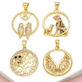 OCESRIO Mini Crystal Lovebirds Pendant for Necklace Copper Gold Plated Tree of Life Leopard Jewelry