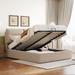 Queen Size Storage Platform Bed with Upholstered Headboard, Upholstered Bed with Hydraulic Storage System and Wood Slats