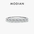 MODIAN Moissanite Wedding Band 925 Sterling Silver Ring Platinum Plated Lab Diamond Stackable Crown