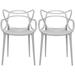 xrboomlife Set of 2 Gray Stackable Contemporary Modern Designer Wire Plastic Chairs with Arms Open Back Armchairs for Kitchen Dining Chair Outdoor Patio Bedroom Accent Balcony Office Work