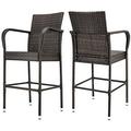 HBBOOMLIFE Outdoor Patio Wicker Barstools Set of 2 All Weather Patio Rattan Chairs with Footrest and Armrest for Garden Lawn Backyard