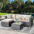 HBBOOMLIFE Outdoor Patio Sets All-Weather Rattan Outdoor Sectional Sofa with Tea Table and Cushions Upgrade Wicker Patio sectional Sets 3-Piece (Khaki)