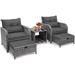 xrboomlife 5 Pieces Wicker Outdoor Patio Chairs Set with Ottoman Patio Conversation Set with Ottoman Underneath All Weather PE Rattan Balcony Set & End Table Black