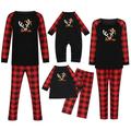 Matching Sets Loungewear Christmas Women Mom Plaid Elk/Xmas Print Blouse Tops+Pants Family Clothes Pajamas Red Size L