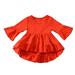 AherBiu Baby Kids Midi Dress Ruffle Sleeve Crew Neck Tiered High Low Solid Color Girl Basic Dresses