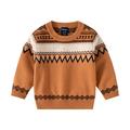 Bjutir Toddler Boys Girls Sweater Casual Tops Children Classic Jacquard Print Apricot Brown Over Winter Long Sleeve Knit Sweater Boys For 2-3 Years