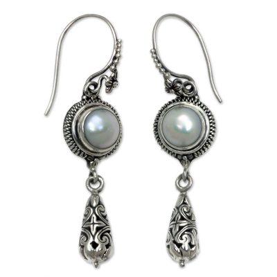 Cultured pearl dangle earrings, 'Summer Serenity'