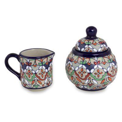 Ceramic sugar bowl and creamer, 'Guanajuato Festivals'