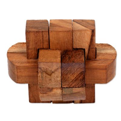 Focus,'Artisan Crafted Upcycled Teak Wood Puzzle from Java'