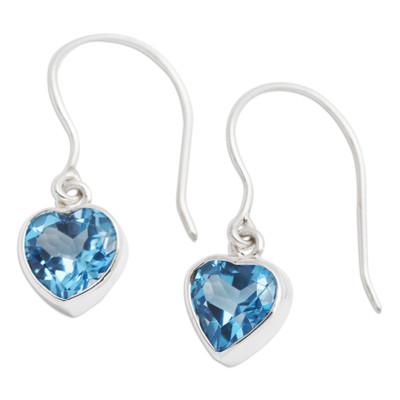 Color of Love,'Blue Topaz Heart-Shaped Dangle Earrings from Bali'