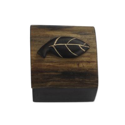 Nature's Keepsake,'Hand Carved Ghanaian Decorative Wood Box with Leaf Motif'