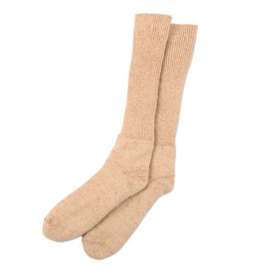 Oat Comfort,'Beige Knit Baby Alpaca Blend Socks wi...