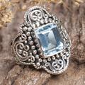 Precious Gem,'Sterling Silver Cocktail Ring with 3 Carat Blue Topaz Stone'