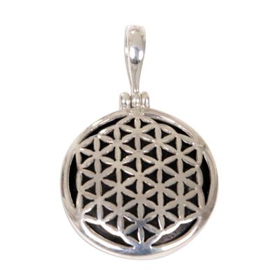 'Flower of Life' - Sterling Silver and Wood Pendant