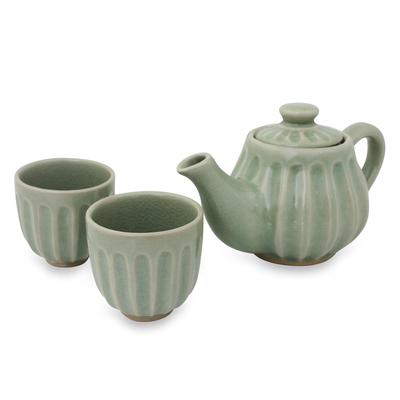 Celadon ceramic tea set, 'Thai Mint' (set for 2)