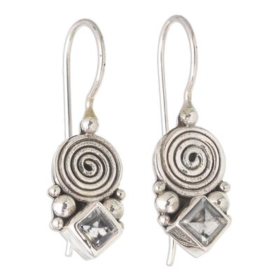 Loyalty Spiral,'Sterling Silver Drop Earrings with Faceted Blue Topaz Stones'