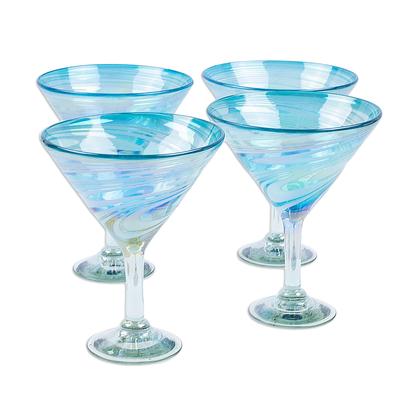 Waves of Glamour,'Set of 4 Turquoise and White Martini Glasses from Mexico'