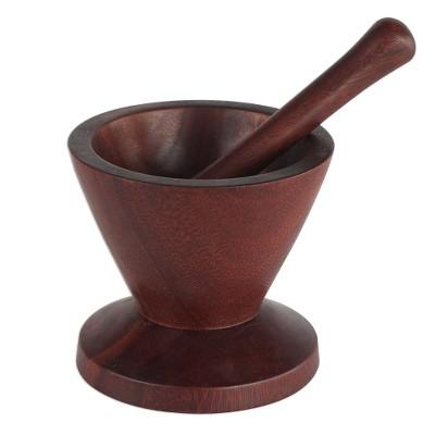 Graceful Lines,'Hand-Carved Ebony Decorative Mortar and Pestle Set'