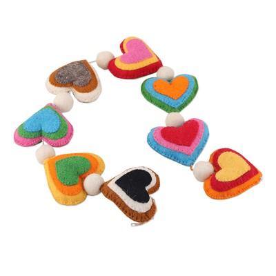 Vivacious Love,'Heart-Themed Colorful Wool Felt Garland Made in India'