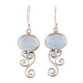 Oval Tendrils,'Chalcedony and Blue Topaz Dangle Earrings from India'