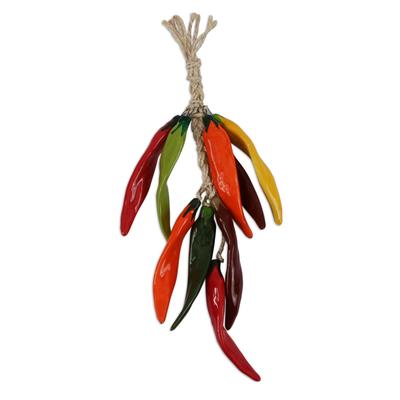 Chilaca Bunch,'Ceramic Chilaca Pepper Decorative Ristra from Mexico'