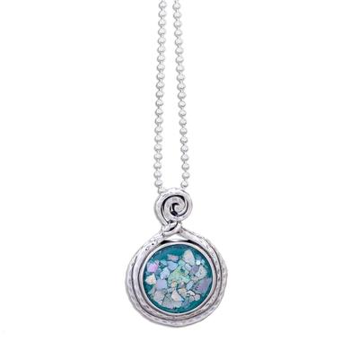 Glittering Moon,'Artisan Crafted Roman Glass Pendant Necklace from Thailand'