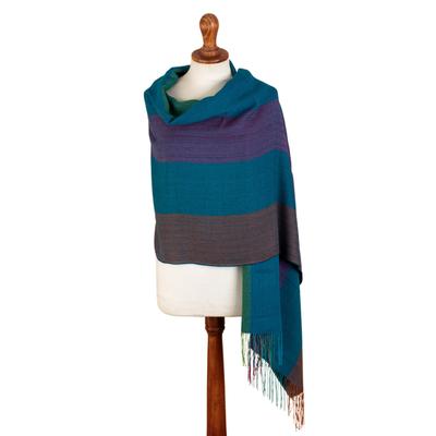 Colorful Mixture,'Handloomed Striped Baby Alpaca Blend Shawl from Peru'
