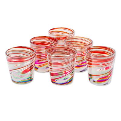 'Set of 6 Eco-Friendly Red Handblown Rock Glasses'