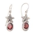 Passionate Star,'Sterling Silver Marine Dangle Earrings with Garnet Gemstones'