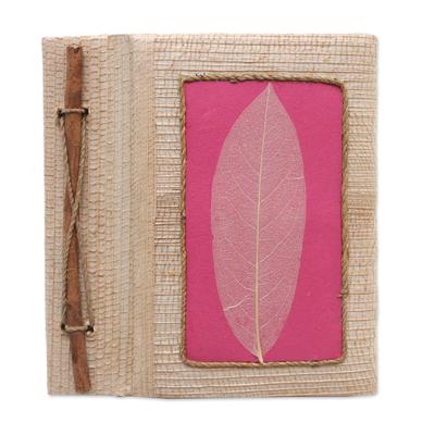 Pink Leaf,'Hand-Crafted Eco-Friendly Natural Fiber Journal in Pink'