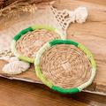 Immortal Salvador,'Handcrafted Round Green Natural Fiber Coasters (Pair)'