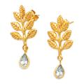 '22k Gold-Plated Leafy Dangle Earrings with Blue Topaz Gems'