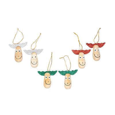 Joyful Reindeer,'6 Wood Holiday Reindeer Ornaments...