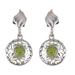 'Rhodium-Plated Dangle Earrings with One-Carat Peridot Gems'