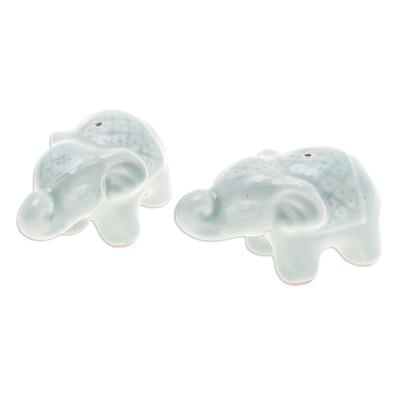 Giant's Green Aura,'Set of 2 Green Elephant Celadon Ceramic Incense Holders'