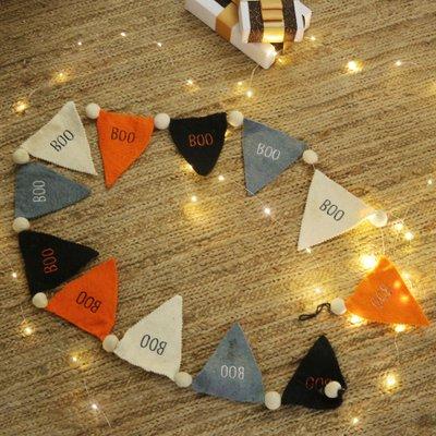 'Hand-Embroidered Halloween Themed Wool Felt Garland Bunting'