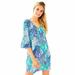 Lilly Pulitzer Dresses | Lilly Pulitzer Del Lago Printed Tunic Dress Flounce Sleeves Tassels Xxs | Color: Blue | Size: Xxs